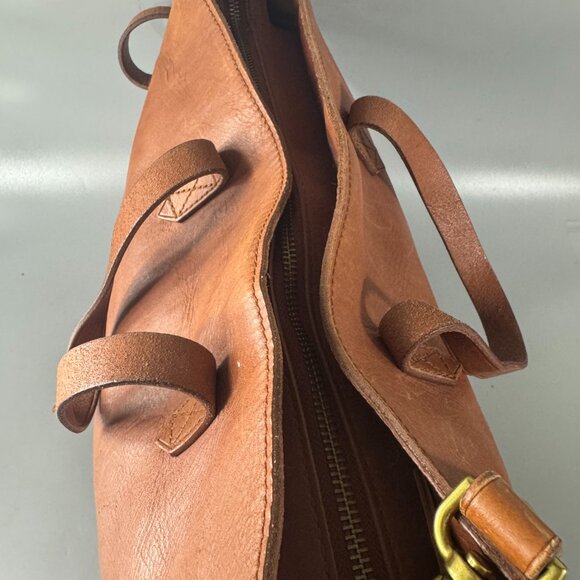 Madewell Brown Leather Top Handle Zipper Closure Satchel Shoulder Bag - Picture 9 of 14